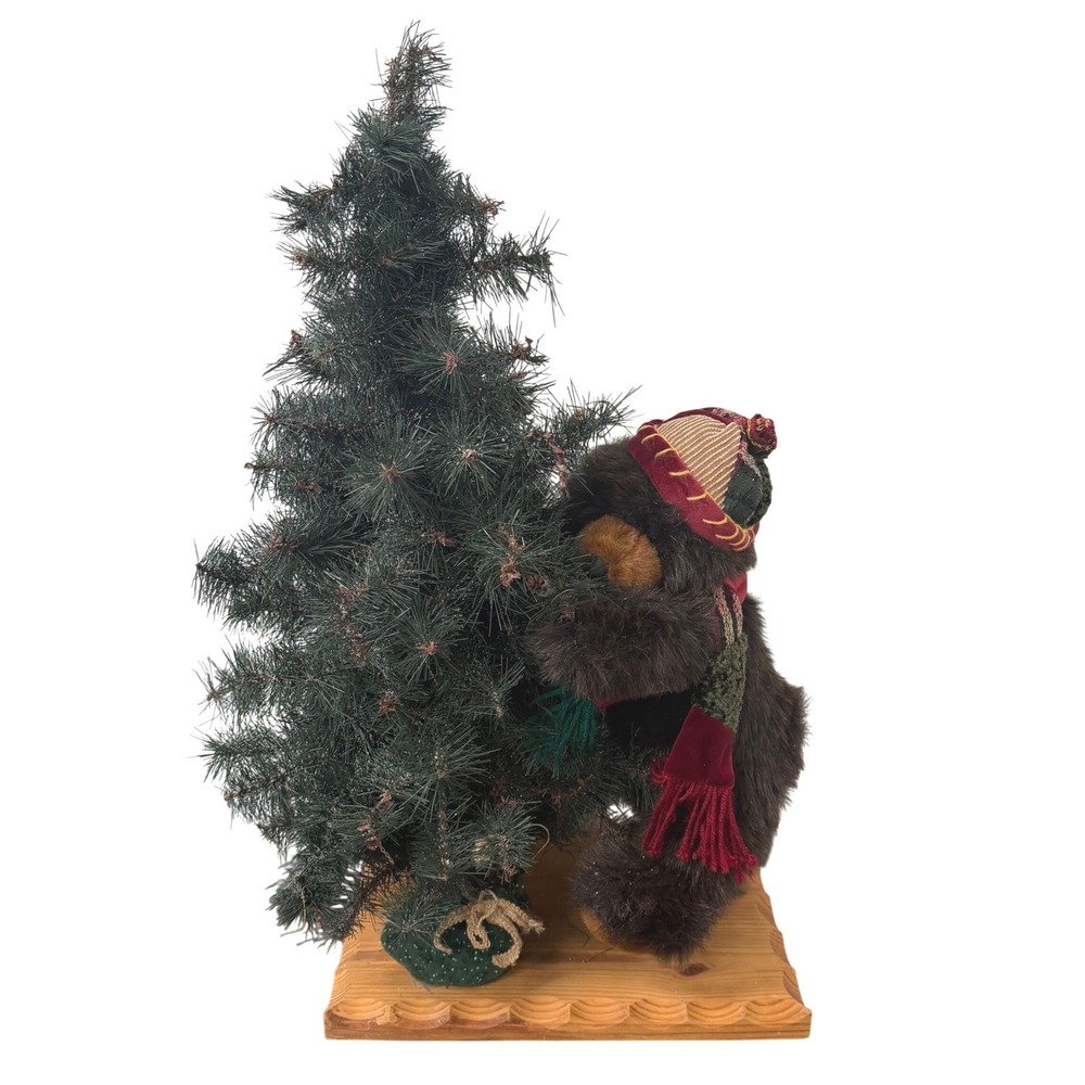 Vtg Dan Dee Bear Hugging Christmas Holiday Tree Decor On Wood Base Large Lg 28in